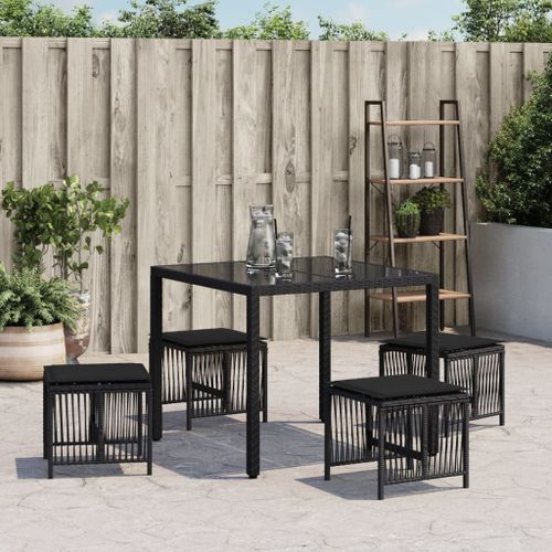 Tabourets de jardin avec coussins 4 pcs noir 41x41x36 cm rotin - Photo n°3; ?>