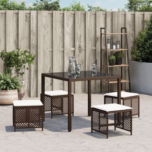 Tabourets de jardin avec coussins 4pcs marron 41x41x36 cm rotin - Photo n°3; ?>