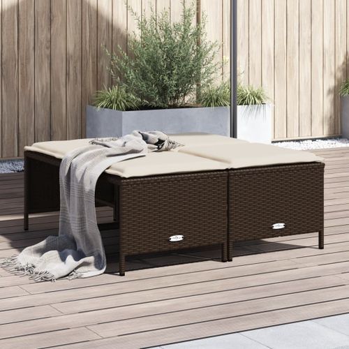 Tabourets de jardin avec coussins lot de 4 marron poly rotin - Photo n°2; ?>