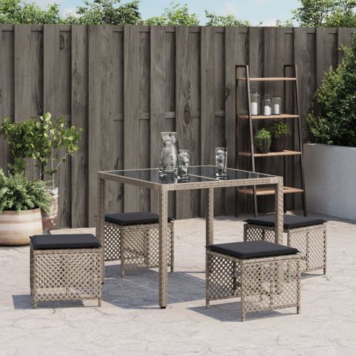 Tabourets de jardin et coussins lot de 4 gris clair poly rotin - Photo n°3; ?>