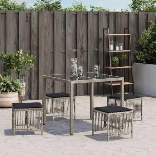 Tabourets de jardin et coussins lot de 4 gris clair poly rotin - Photo n°3; ?>