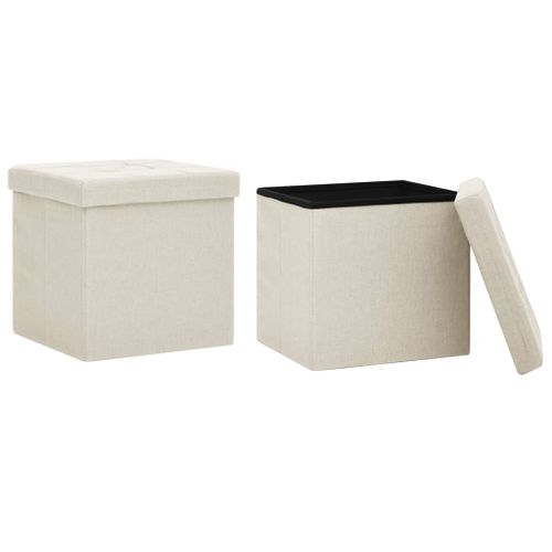 Tabourets de rangement pliables lot de 2 blanc crème Faux lin - Photo n°2; ?>