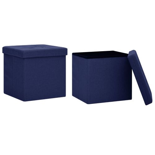 Tabourets de rangement pliables lot de 2 bleu faux lin - Photo n°2; ?>