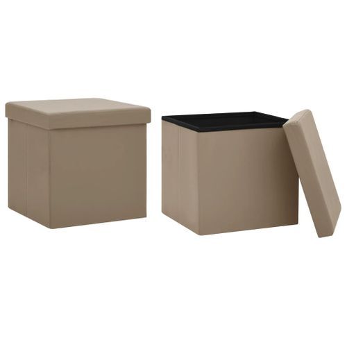 Tabourets de rangement pliables lot de 2 cappuccino PVC - Photo n°2; ?>