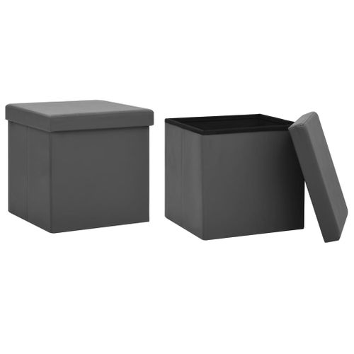 Tabourets de rangement pliables lot de 2 gris PVC - Photo n°2; ?>