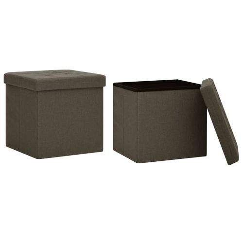 Tabourets de rangement pliables lot de 2 marron foncé faux lin - Photo n°2; ?>