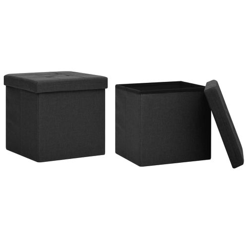 Tabourets de rangement pliables lot de 2 noir Faux lin - Photo n°2; ?>