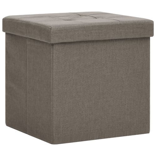 Tabourets de rangement pliables lot de 2 taupe faux lin - Photo n°3; ?>