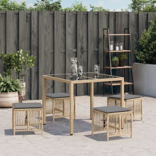 Tabourets jardin et coussins lot de 4 mélange beige 41x41x36 cm - Photo n°3; ?>