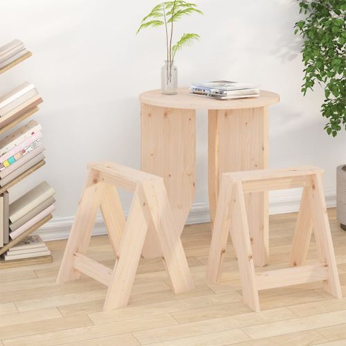 Tabourets lot de 2 40x40x45 cm bois massif de pin - Photo n°2; ?>