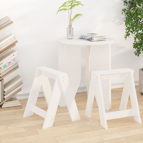 Tabourets lot de 2 blanc 40x40x45 cm bois massif de pin - Photo n°2; ?>