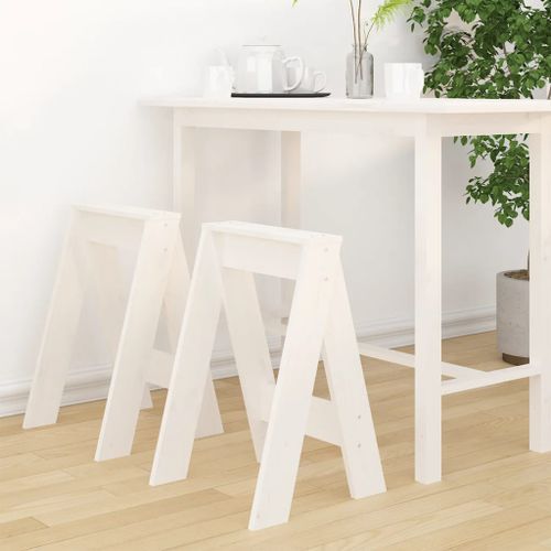 Tabourets lot de 2 blanc 40x40x60 cm bois massif de pin - Photo n°2; ?>