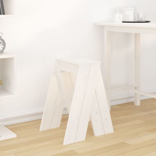 Tabourets lot de 2 blanc 40x40x60 cm bois massif de pin - Photo n°3; ?>