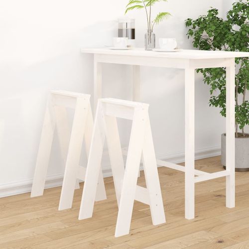 Tabourets lot de 2 blanc 40x40x75 cm bois massif de pin - Photo n°2; ?>