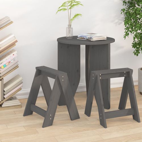 Tabourets lot de 2 gris 40x40x45 cm bois massif de pin - Photo n°2; ?>