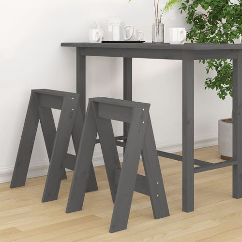 Tabourets lot de 2 gris 40x40x60 cm bois massif de pin - Photo n°2; ?>