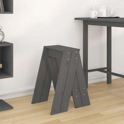 Tabourets lot de 2 gris 40x40x60 cm bois massif de pin - Photo n°3; ?>