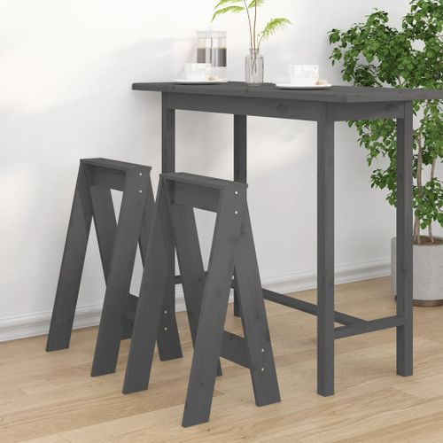 Tabourets lot de 2 gris 40x40x75 cm bois massif de pin - Photo n°2; ?>