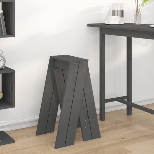 Tabourets lot de 2 gris 40x40x75 cm bois massif de pin - Photo n°3; ?>