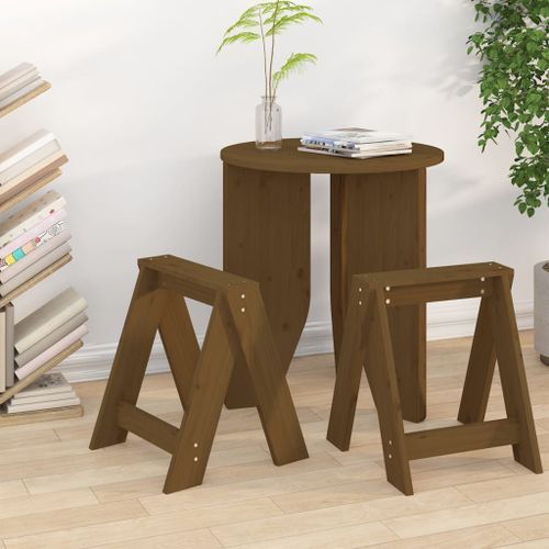 Tabourets lot de 2 marron miel 40x40x45 cm bois massif de pin - Photo n°2; ?>