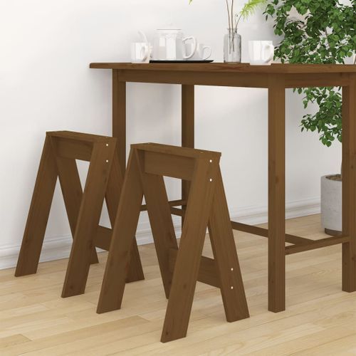 Tabourets lot de 2 marron miel 40x40x60 cm bois massif de pin - Photo n°2; ?>