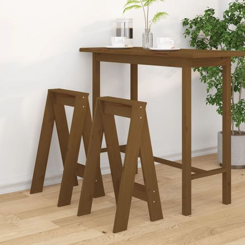 Tabourets lot de 2 marron miel 40x40x75 cm bois massif de pin - Photo n°2; ?>