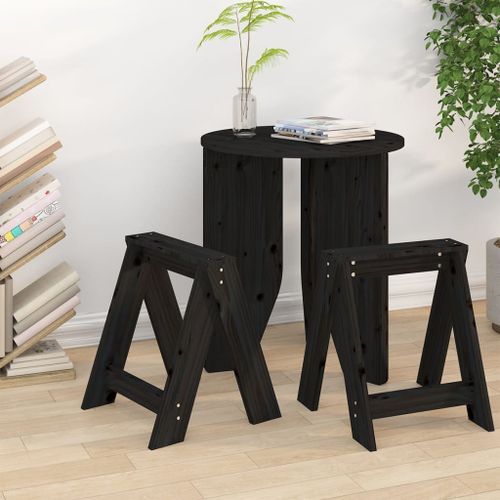 Tabourets lot de 2 noir 40x40x45 cm bois massif de pin - Photo n°2; ?>