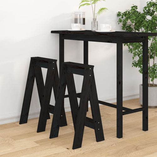 Tabourets lot de 2 noir 40x40x75 cm bois massif de pin - Photo n°2; ?>