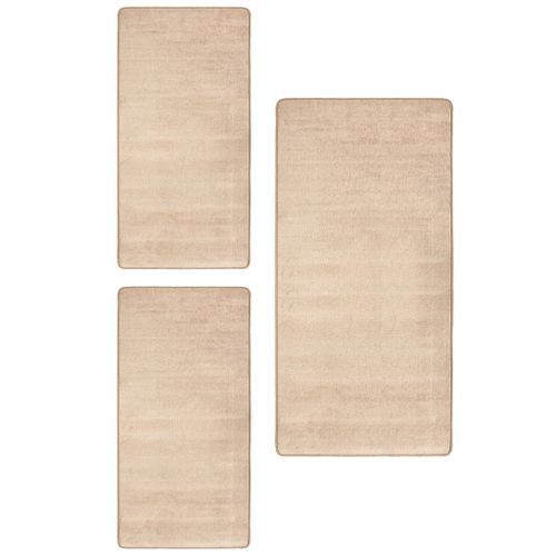 Tapis de lit Shaggy Poils longs 3 pcs Beige 2 - Photo n°2; ?>