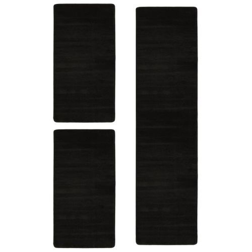 Tapis de lit Shaggy Poils longs 3 pcs Noir 2 - Photo n°2; ?>