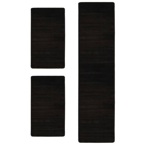 Tapis de lit Shaggy Poils longs 3 pcs Noir 3 - Photo n°2; ?>