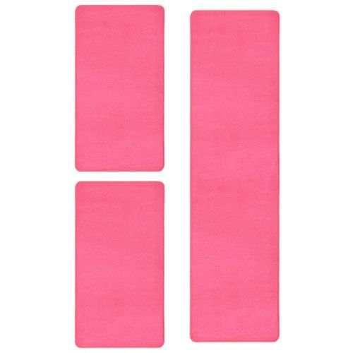 Tapis de lit Shaggy Poils longs 3 pcs Rose 3 - Photo n°2; ?>