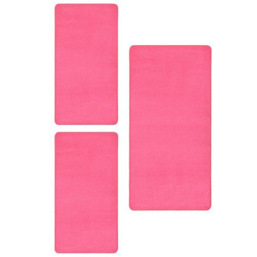 Tapis de lit Shaggy Poils longs 3 pcs Rose 4 - Photo n°2; ?>