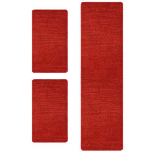 Tapis de lit Shaggy Poils longs 3 pcs Rouge 3 - Photo n°2; ?>