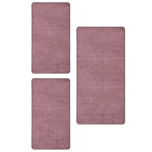 Tapis de lit Shaggy Poils longs 3 pcs Violet 2 - Photo n°2; ?>