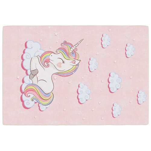 Tapis enfants rose 160x230 cm licorne antidérapant lavable - Photo n°2; ?>