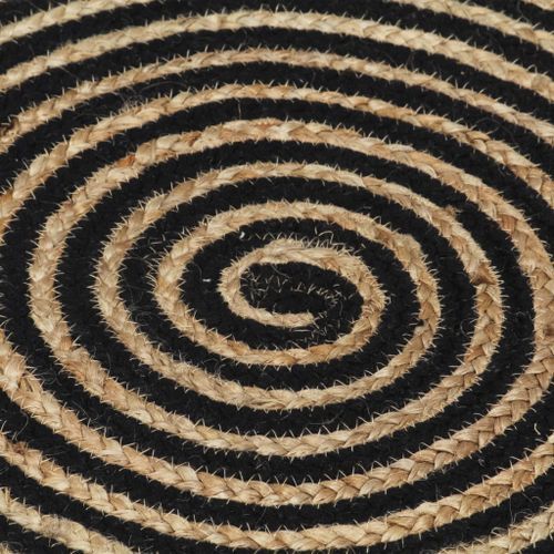 Tapis fait à la main Jute avec design de spirale Noir 120 cm - Photo n°2; ?>