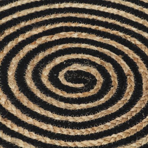 Tapis fait à la main Jute avec design de spirale Noir 90 cm - Photo n°2; ?>