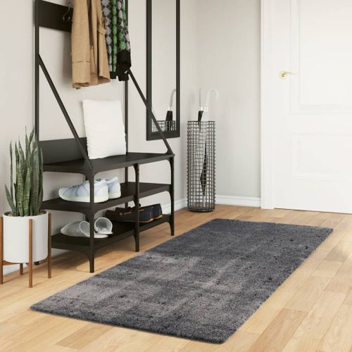 Tapis HUARTE à poils courts doux et lavable anthracite 80x200cm - Photo n°2; ?>