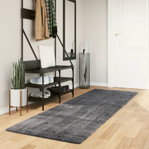 Tapis HUARTE à poils courts doux et lavable anthracite 80x250cm - Photo n°2; ?>