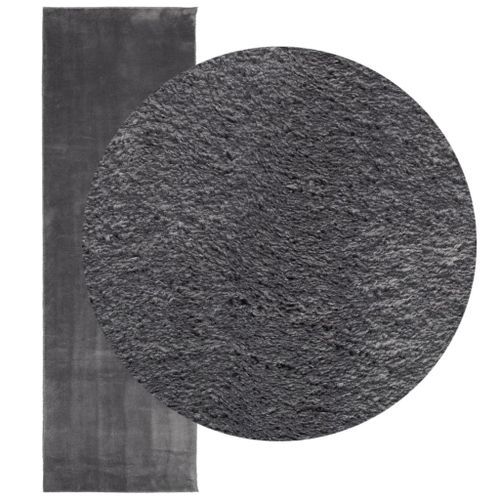 Tapis HUARTE à poils courts doux et lavable anthracite 80x250cm - Photo n°3; ?>