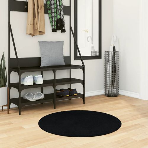 Tapis HUARTE à poils courts doux et lavable noir Ø 80 cm - Photo n°2; ?>