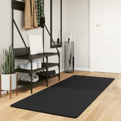 Tapis HUARTE à poils courts doux et lavable noir 80x200 cm - Photo n°2; ?>