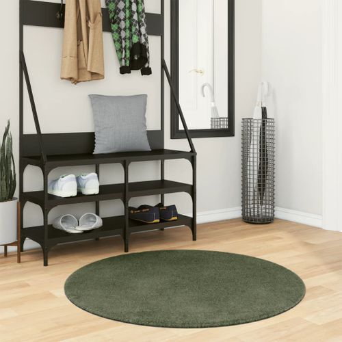 Tapis HUARTE à poils courts doux et lavable vert forêt Ø 100 cm - Photo n°2; ?>