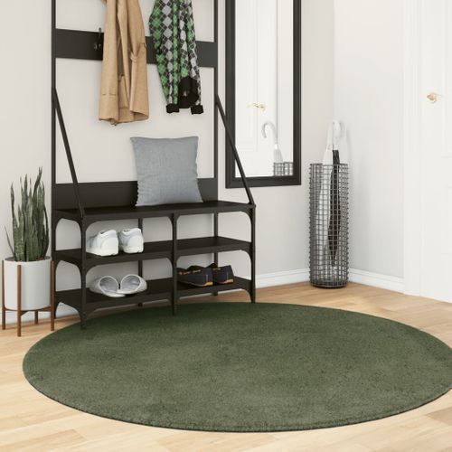 Tapis HUARTE à poils courts doux et lavable vert forêt Ø 160 cm - Photo n°2; ?>