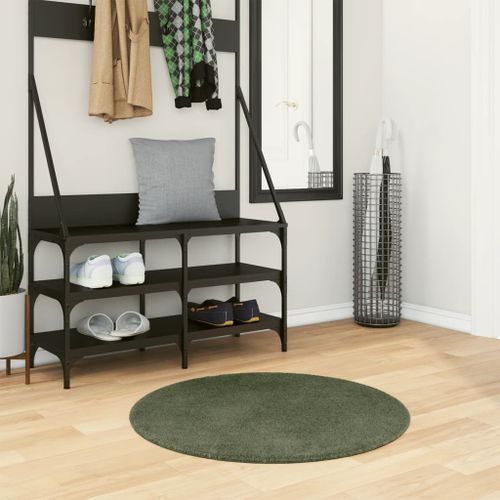 Tapis HUARTE à poils courts doux et lavable vert forêt Ø 80 cm - Photo n°2; ?>