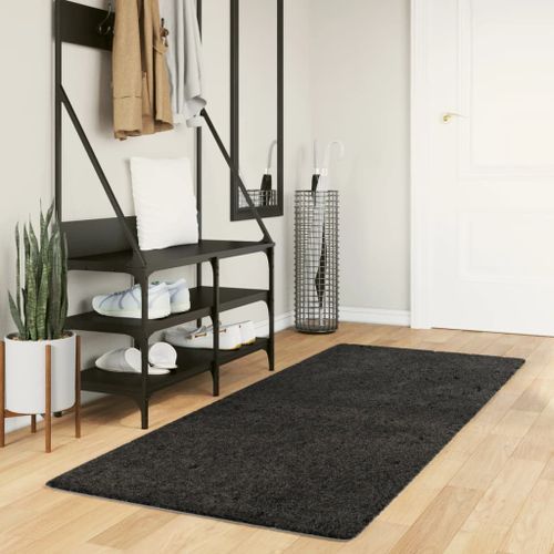 Tapis shaggy à poils longs moderne anthracite 80x200 cm - Photo n°2; ?>