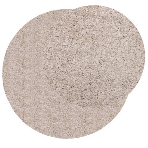 Tapis shaggy à poils longs moderne beige Ø 100 cm - Photo n°3; ?>