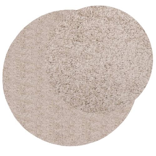 Tapis shaggy à poils longs moderne beige Ø 120 cm - Photo n°3; ?>