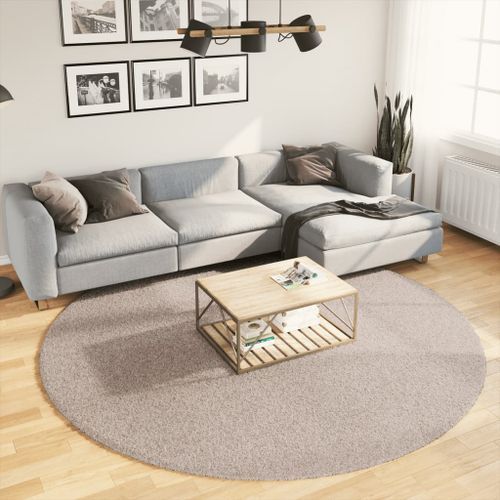 Tapis shaggy à poils longs moderne beige Ø 240 cm - Photo n°2; ?>